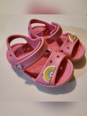CROCS Kids Pink Sandal with Rainbow Charm